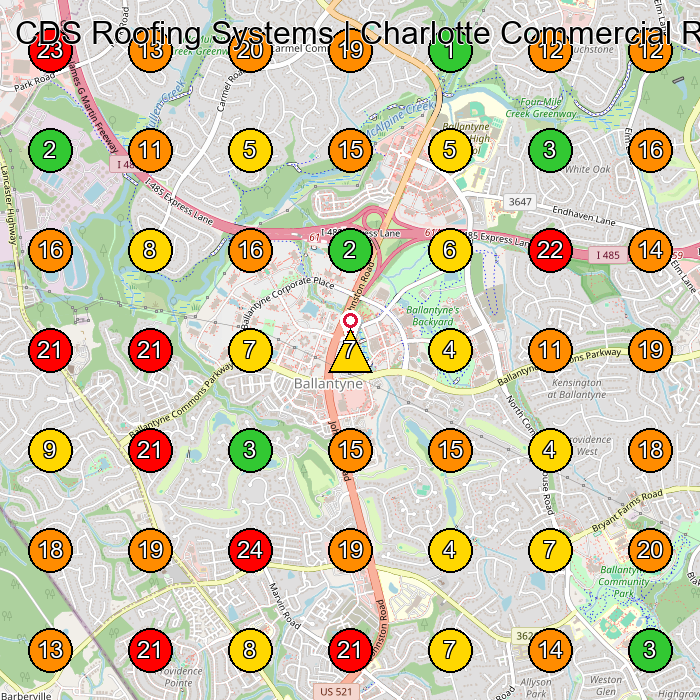 CDS Roofing Systems | Charlotte Commercial Roofing Contractors Roofing Contractor GeoGrid ranking map for Charlotte NC